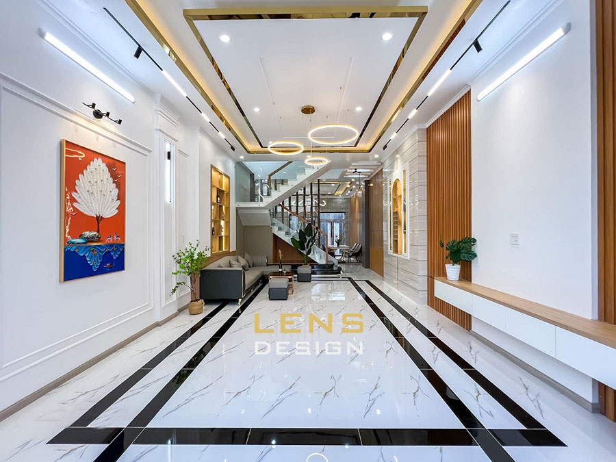 phòng khách nhà phố 3 tầng tân cổ điển