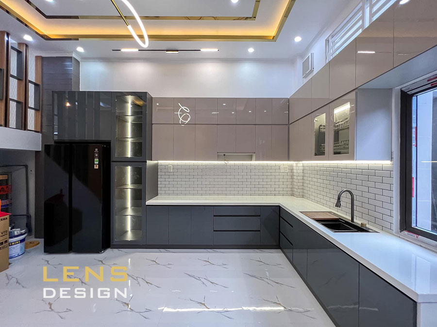 nội thất khu bếp nhà phố 3 tầng tân cổ điển
