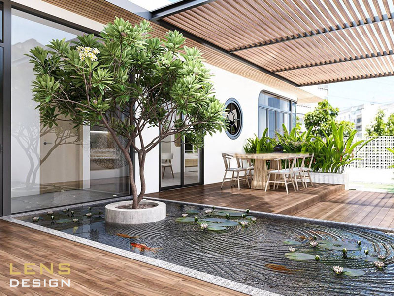 nhà cấp 4 có hồ cá