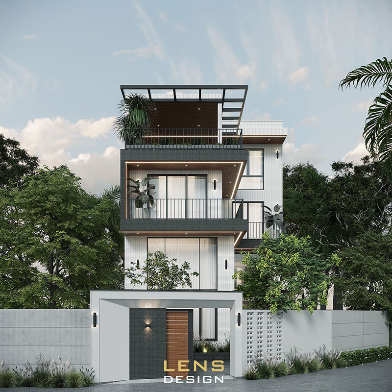 thiết kế nhà phố 3 tầng hiện đại, 4 phòng ngủ - ảnh 1