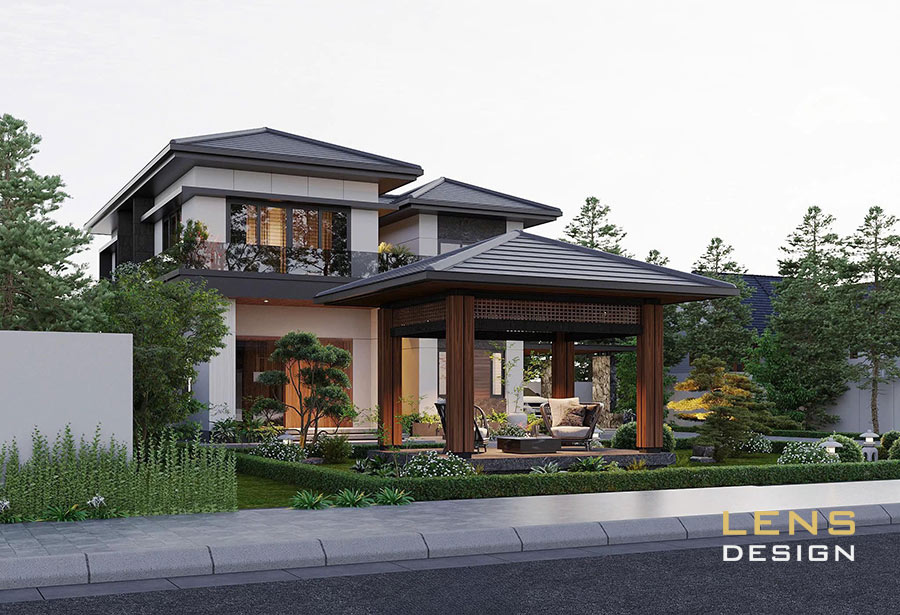 thiết kế biệt thự nhà vườn mái nhật 2 tầng ở hà tĩnh - ảnh 1