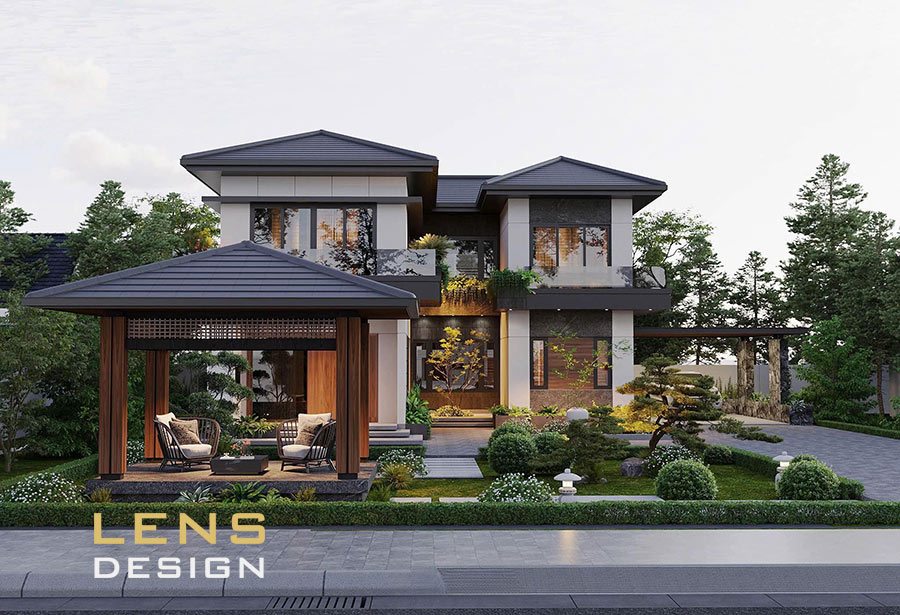 thiết kế biệt thự nhà vườn mái nhật 2 tầng ở hà tĩnh - ảnh 2