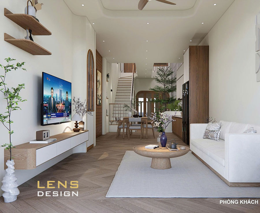 Không gian phòng khách mẫu nhà phố 3 tầng phong cách địa trung hải
