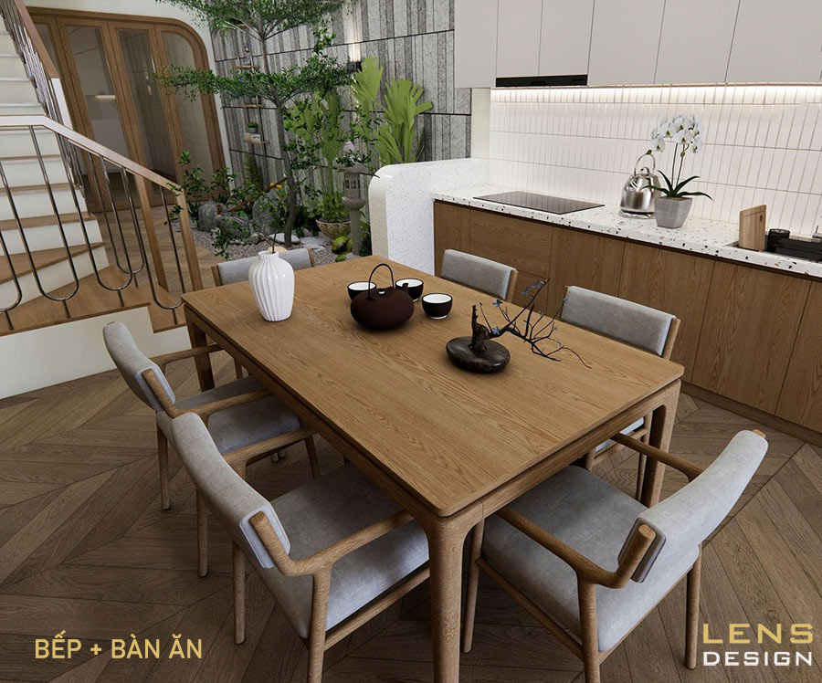 không gian khu bếp nhà phố 3 tầng phong cách địa trung hải