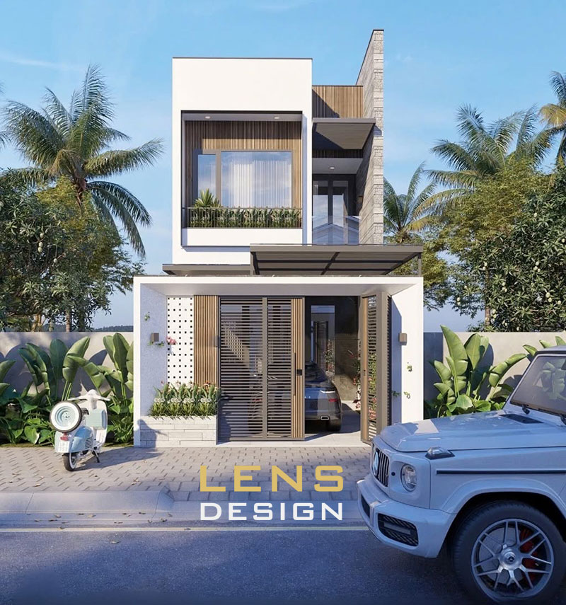nhà 2 tầng hiện đại mặt tiền tối giản