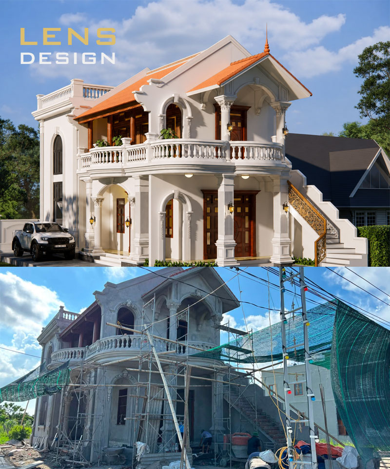 Thiết kế và thi công trọn gói nhà 2 tầng phong cách Á Đông - Chú cô Hưng Bình